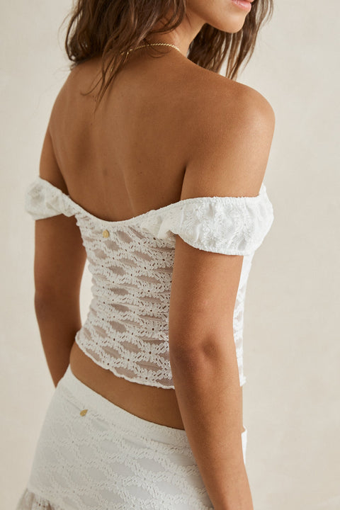 RHYTHM - Eve Lace Sweetheart Top White