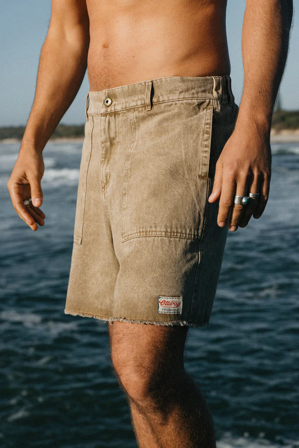 OTTWAY Overland Unisex Shorts - Washed Brown Denim