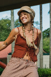 OTTWAY Alba - Burgundy Tie-Front Cami Top