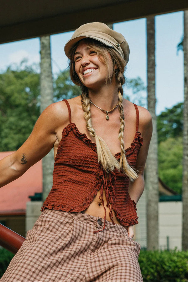 OTTWAY Alba - Burgundy Tie-Front Cami Top