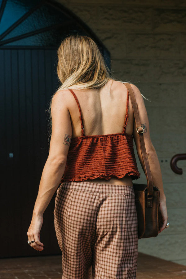 OTTWAY Alba - Burgundy Tie-Front Cami Top