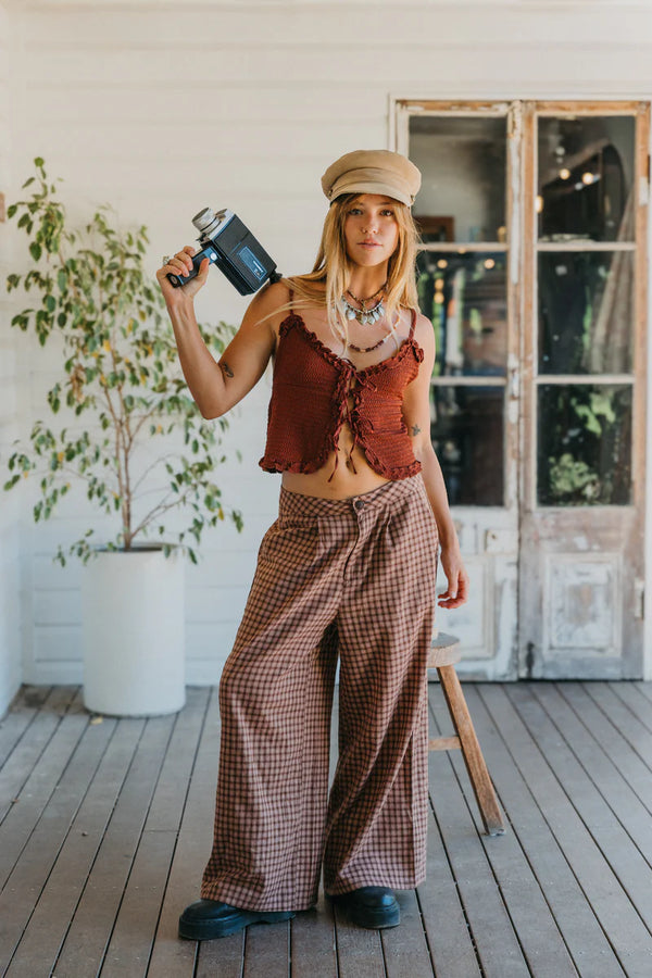OTTWAY Alba - Burgundy Tie-Front Cami Top