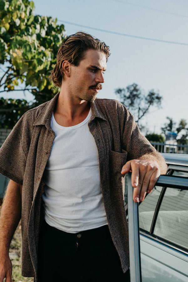 OTTWAY Dixton Textured Brown SS Shirt