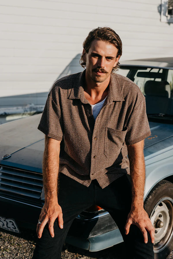 OTTWAY Dixton Textured Brown SS Shirt