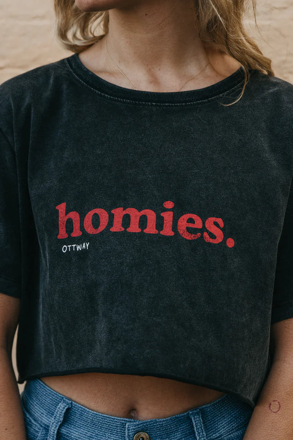 OTTWAY Homies Cropped T-Shirt - Washed Black