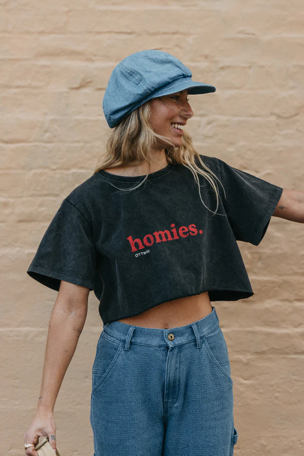 OTTWAY Homies Cropped T-Shirt - Washed Black