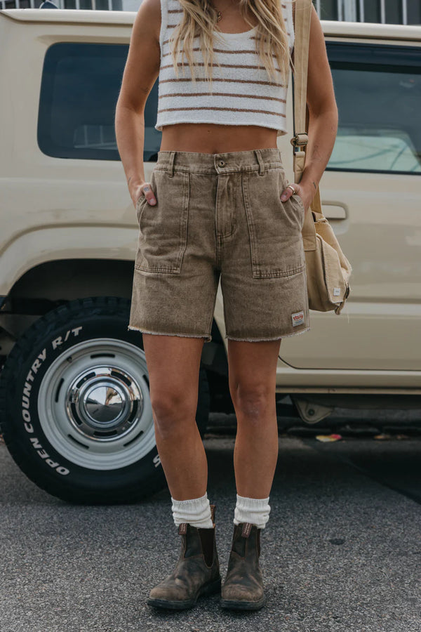 OTTWAY Overland Unisex Shorts - Washed Brown Denim